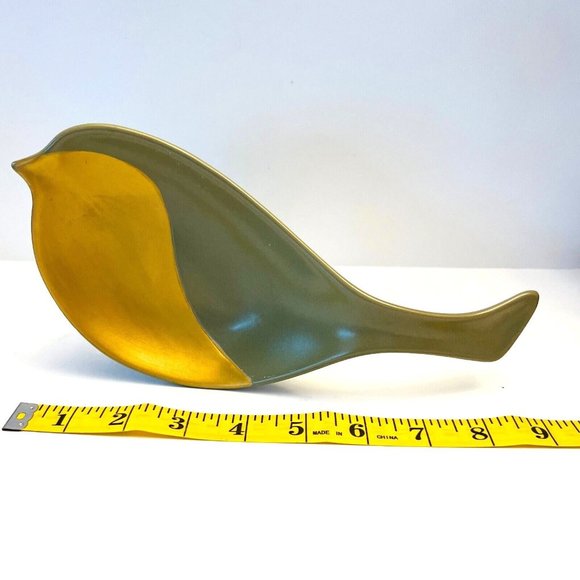 Loved Ones Novelty Cat Dish Bird Shape Green & Gold by Kathy Ireland - Picture 4 of 9